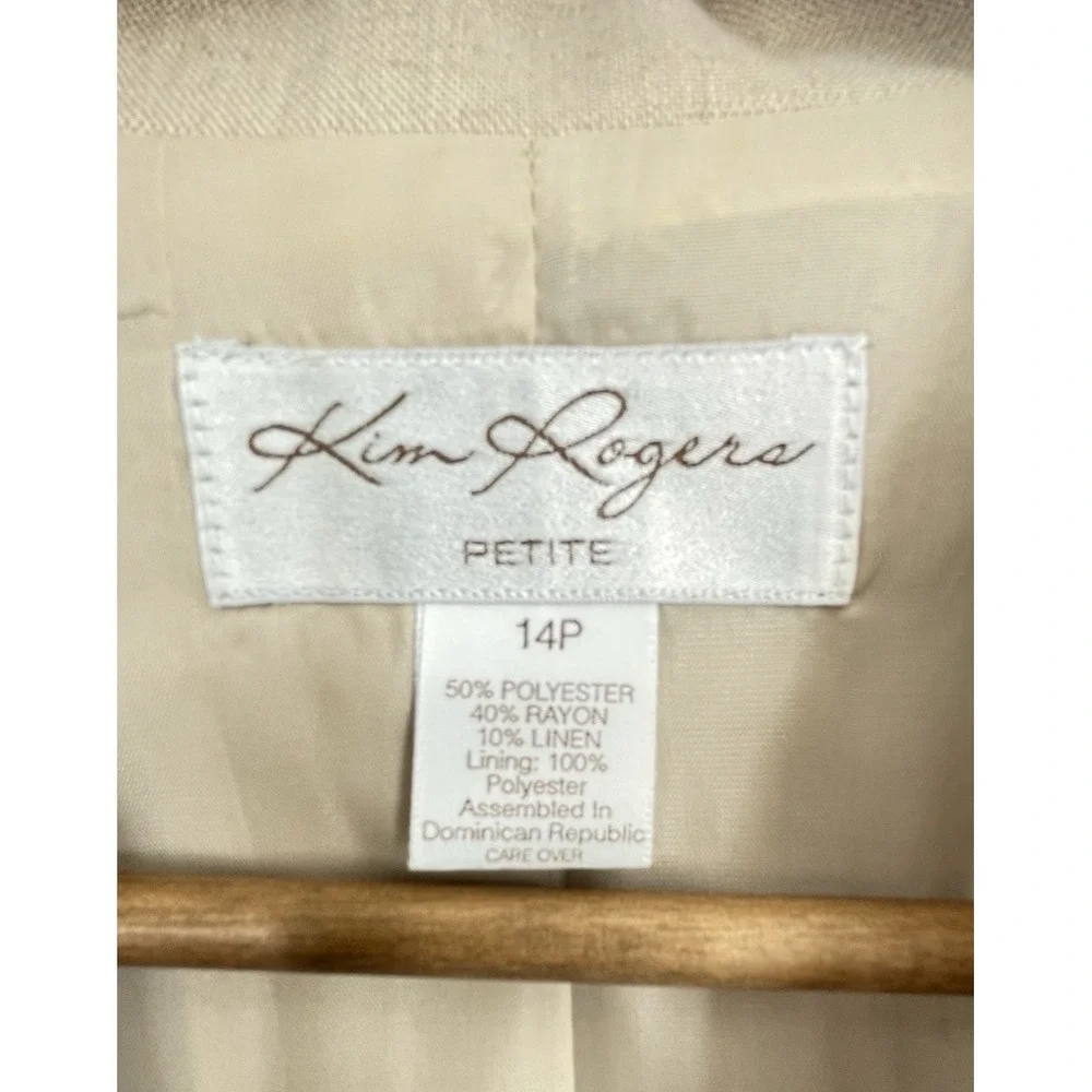 Kim Rogers Womens Skirt Suit Tan Jacket 14P Pleated‎ Skirt 16 Linen Blend